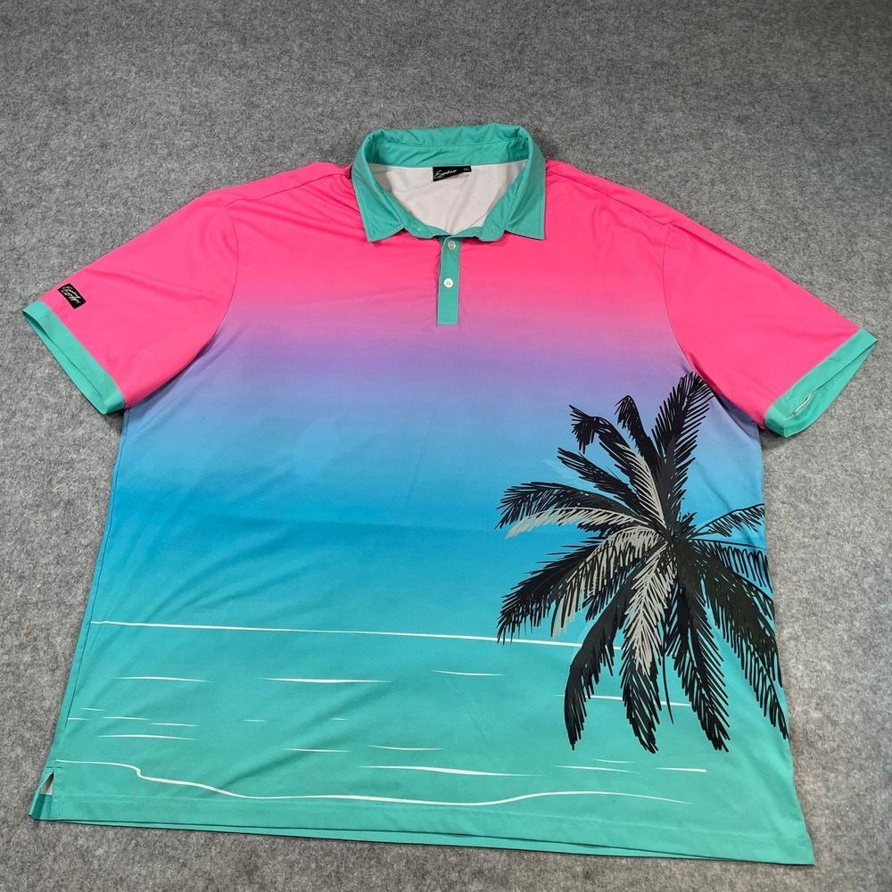 Sunday Swagger Mens Polo Shirt 4XL Pink, Purple, Blue, Teal Short Sleeve Stretch - Picture 2 of 14